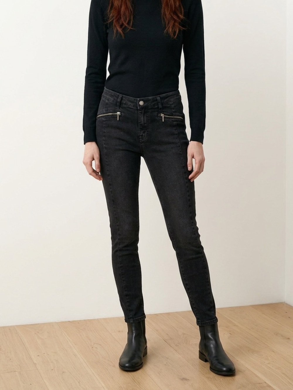 Cosmic Blue Love Black Skinny Jeans Zip‎ Pocket Stretch Ankle